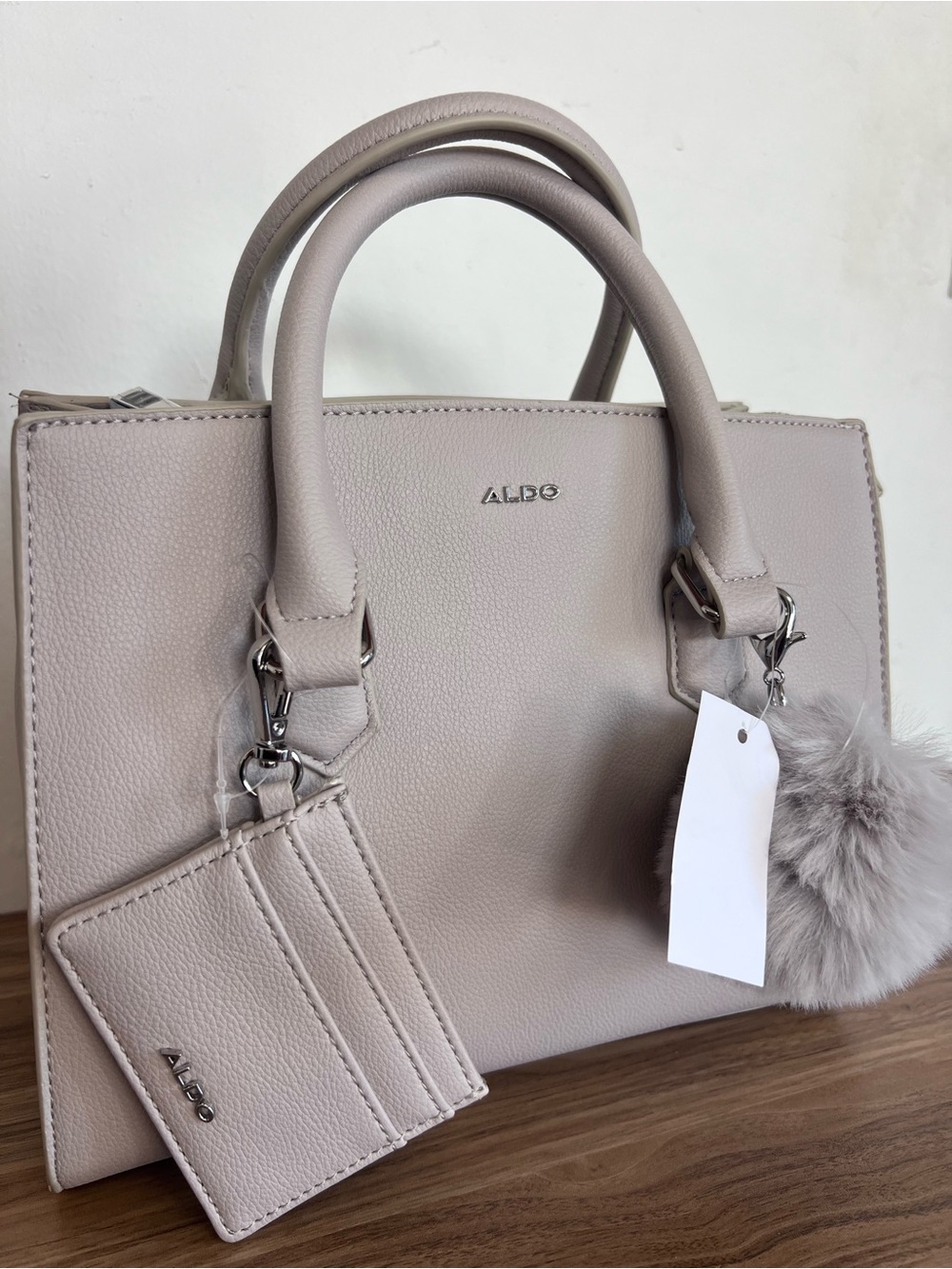 Aldo Pale grey Leather bag with mini wallet and  Keychain